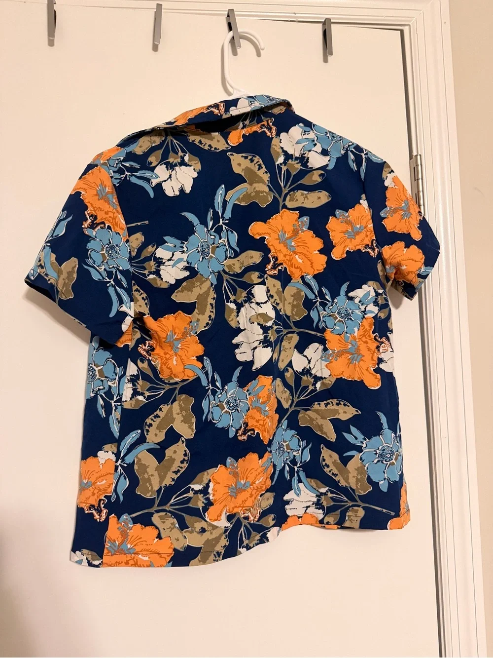 SHEIN Navy Short-Sleeve Button-Down with Orange & Light Blue Floral Print